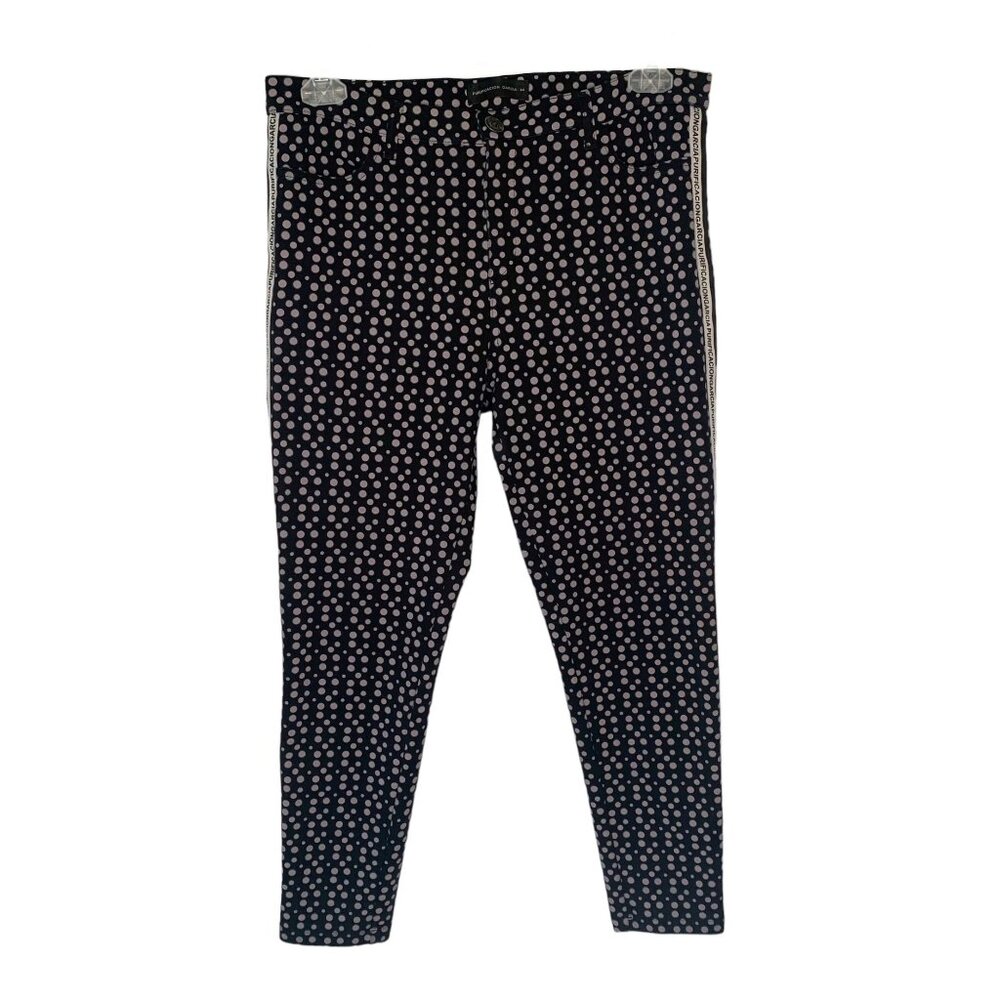 PURIFICACION GARCIA Black + Silver Polka Dot Side-Seam Logo Trousers Size 12